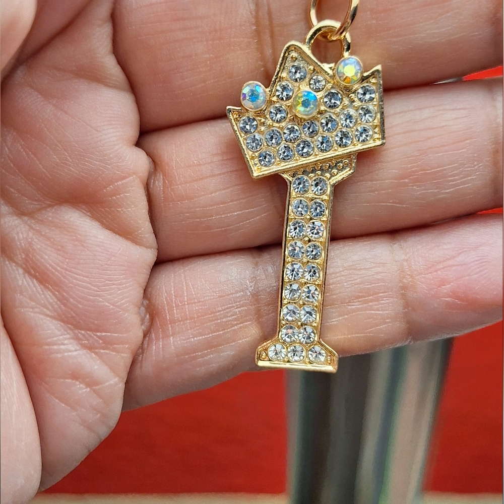 Choose 1pc, Alphabet With Crown and Rhinestones Bag Charm - Picture 9 of 12